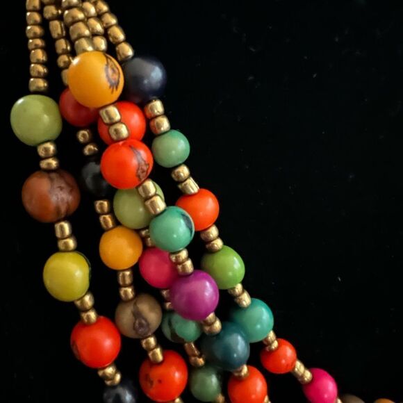Multi-strand multi color statement necklace made with acai and clay beads 21” - Picture 3 of 3